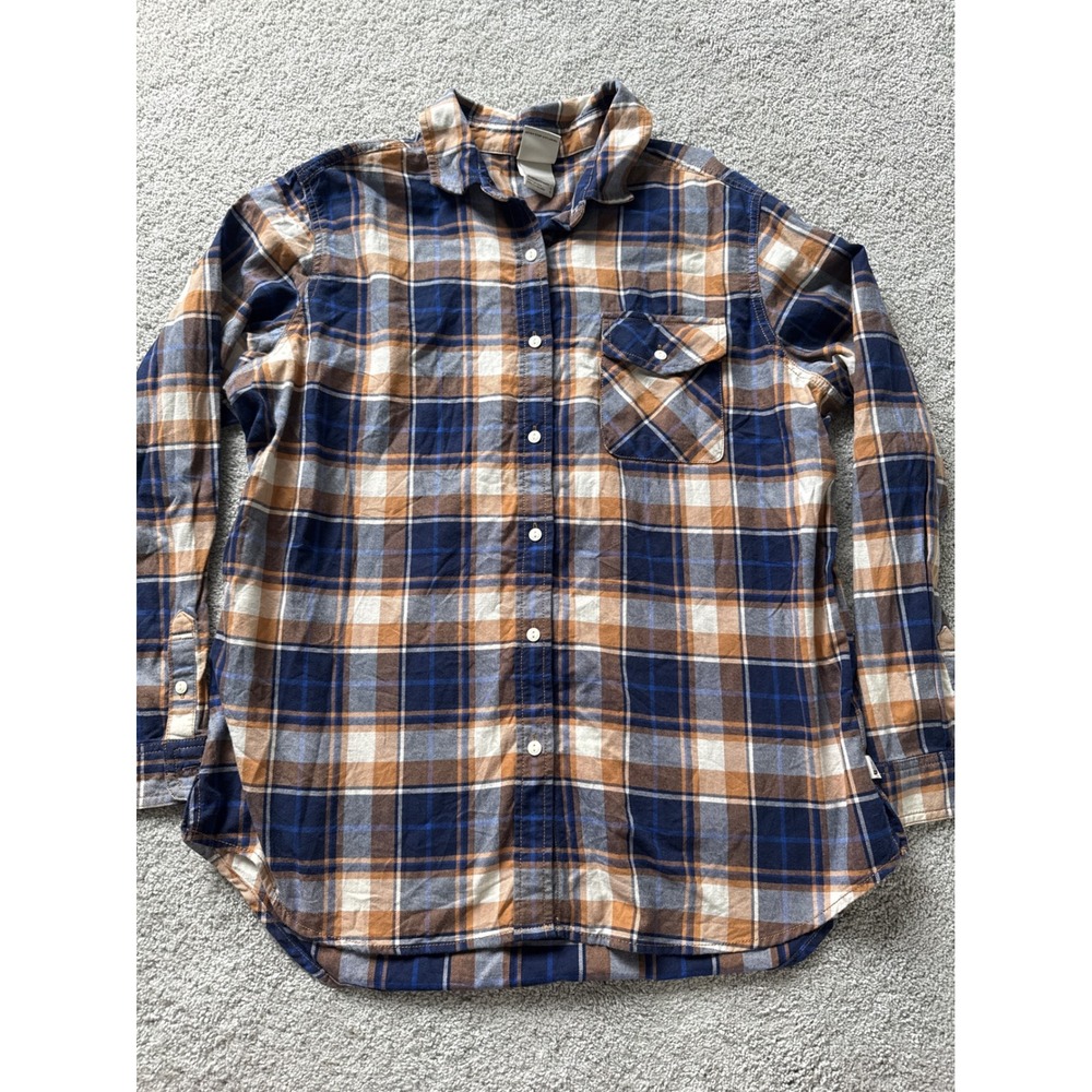 The North Face Womens Large Blue Orange Plaid Cotton Check Shirt Outdoor‎